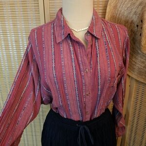 Pilcro Anthropologie Long Sleeve Button-down Striped Shirt w/ Silver Lame Thread